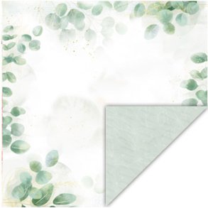 Scrappapir ca. 30x30cm, blad-mnster i hvid & grn, 2-sidet, 200g