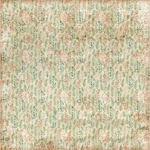 Scrappapir ca. 30x30cm, gyldent ark med sm grnne blade og rde blomster, 2-sidet, 200g