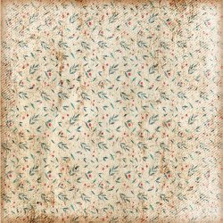 Scrappapir ca. 30x30cm, gyldent ark med sm grnne blade og rde blomster, 2-sidet, 200g