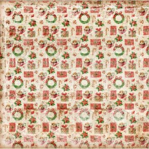 Scrappapir ca. 30x30cm, juleark med mindre motiver i rde og grnne farver, 2-sidet, 200g