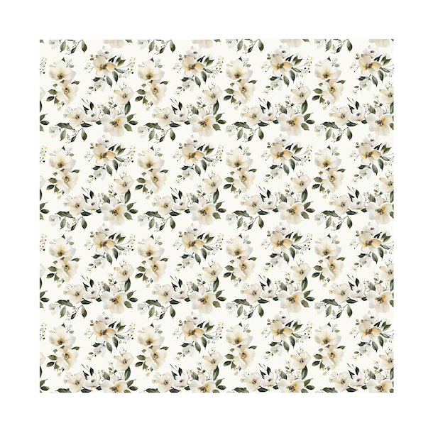 Scrappapir ca. 30x30cm, blomster mnster i hvid/stvet grn &amp; bl, 2-sidet, 200g