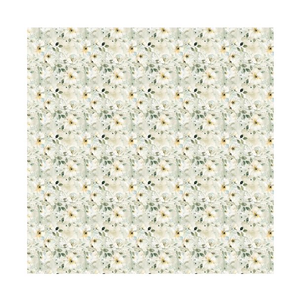 Scrappapir ca. 30x30cm, blomster mnster i lyse beige farver/stvet grn, 2-sidet, 200g