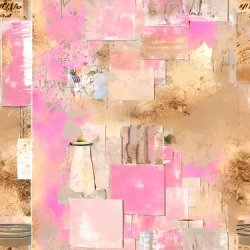 Scrappapir ca. 30x30cm, smukt design i pink og gyldne farver, 2-sidet, 200g