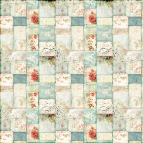 Scrappapir ca. 30x30cm, smukt design i felter i stvet bl & pastelfarver, 2-sidet, 200g