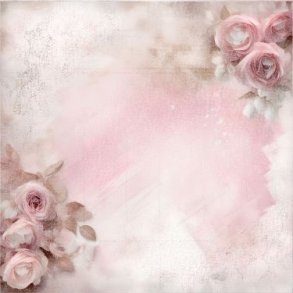 Scrappapir ca. 30x30cm, 2-sidet; svag rosa & lysegr� farver m/blomster i hj�rnerne, 200g