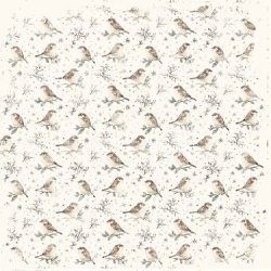 Scrappapir ca. 30x30cm, smukt jule/vinter design m/fugle &amp; kristtjrn, 2-sidet, 200g