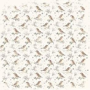 Scrappapir ca. 30x30cm, smukt jule/vinter design m/fugle & kristtjrn, 2-sidet, 200g