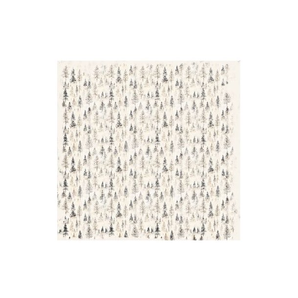 Scrappapir ca. 30x30cm, smukt jule/vinter design m/skov &amp; kristtjrn, 2-sidet, 200g