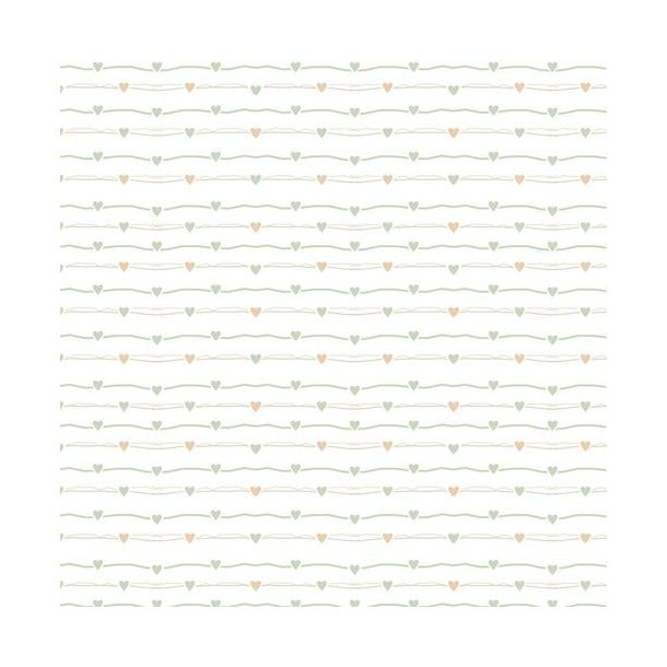 Scrappapir ca. 30x30cm, 2-sidet; hjerter i hvide, ferskenfarvet og salviegr�nne farver, 200g