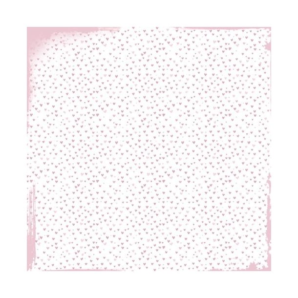 Scrappapir ca. 30x30cm, 2-sidet; hvide baggrunde m/sm� rosa hjerter &amp; sutter, 200g