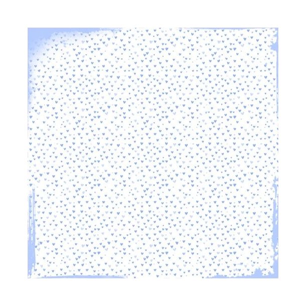 Scrappapir ca. 30x30cm, 2-sidet; hvide baggrunde m/sm� lysebl� hjerter &amp; sutter, 200g