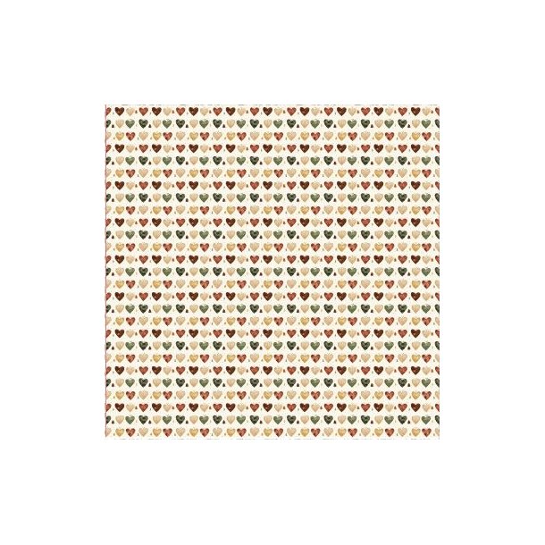 Scrappapir - Jul; ca. 30x30cm, 2-sidet; beige, bordeaux og gr�nne hjerter &amp; beige baggrund m/kogler og grankviste, 190g