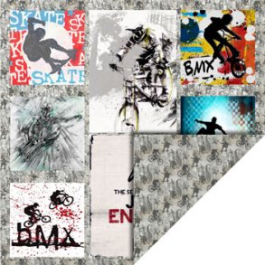 Scrappapir ca. 30x30cm, 2-sidet, 200g, skater/cykler, 1ark