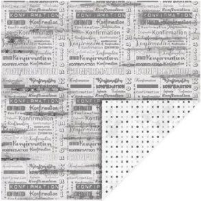 Scrappapir ca. 30x30cm, Konfirmations-design i gr nuancer, 2-sidet, 200g