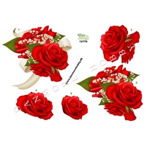 3D klippeark - Blomster. Rd rose m/myrter, telegramstrrelse