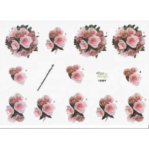 3D ark - Blomster, buket af lyserde roser