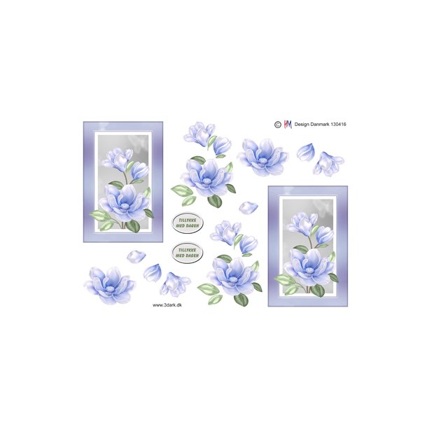 3D ark - Blomster. Sart bl� blomst i ramme