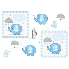 3D ark - B�rnemotiv, elefant med paraply, lysebl�