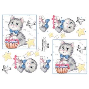 3D ark - B�rnemotiv, Gr� kat, cupcake