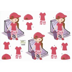 3D ark - B�rnemotiv, pige, cool skater, lilla