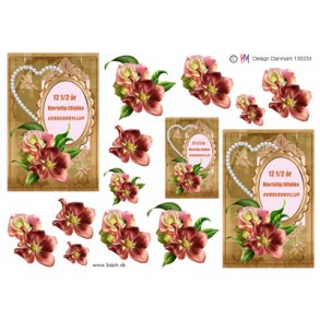 3D klippeark - Kobberbryllup, hjerte, blomster, 12½ r