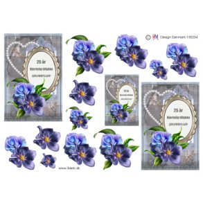 3D ark - Slvbryllup, hjerte, bl blomster, 25 r