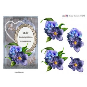 3D klippeark - Slvbryllup, hjerte, bl blomster, 25 r, telegram
