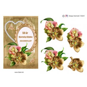 3D klippeark - Guldbryllup, hjerte, blomster, 50 r, telegram
