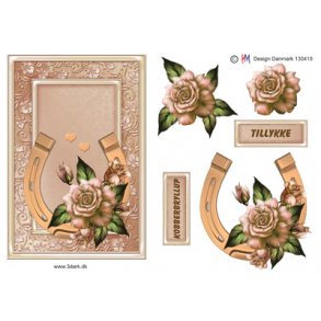 3D klippeark - Kobberbryllup, smukt telegram m/hestesko til kobberbryllup