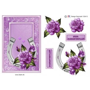 3D klippeark - Diamant/Krondiamantbryllup, lilla blomst og hestesko, telegram