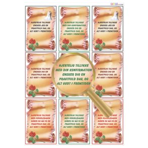 Klippeark - sm pergamentruller m/tekster til festlige anledninger 