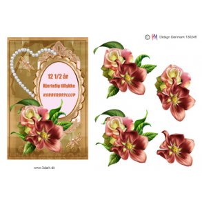 3D ark - Kobberbryllup. Hjerte, rde blomster, telegram