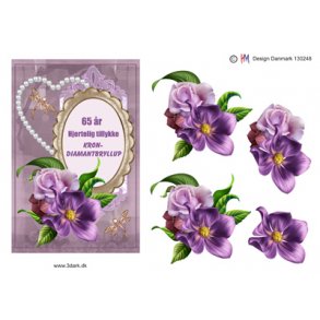 3D klippeark - Krondiamantbryllup. Hjerte, lilla blomster, telegram