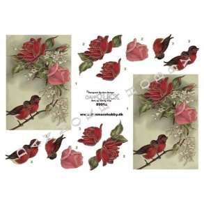 3D ark - Fugle p gren m/roser 