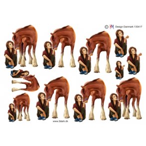 3D klippeark - Dyr. Pige og brun hest