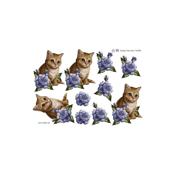 3D klippeark - Katte. Rd killing m/bl rose
