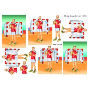 3D klippeark - Sport, h�ndbold, dreng i r�d/hvid tr�je