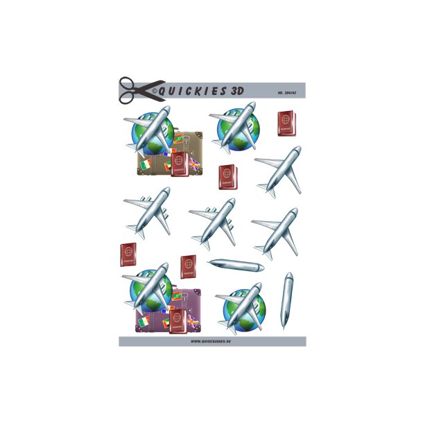 3D klippeark - Globus, fly, kuffert, pas, ferie