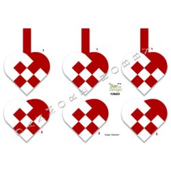 3D ark - Jul, flettet julehjerte, rd og hvid