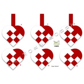 3D ark - Jul, flettet julehjerte, r�d og hvid