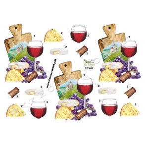 3D klippeark - l og vin. Rdvin og ost