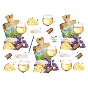 3D klippeark - l og vin. Hvidvin og ost