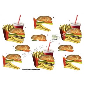 3D klippeark - Burger med pommesfrites