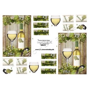 3D klippeark - Hvidvin, glas, druer