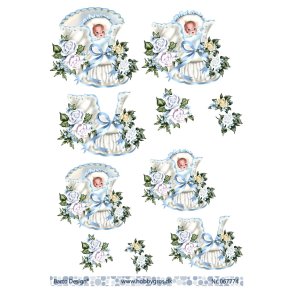 3D klippeark - Baby i vugge, lysebl�