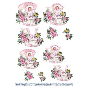 3D klippeark - Baby i vugge, lyser�d/pink