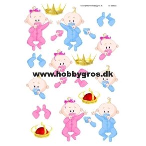 3D klippeark - Baby, tvillingepar, dreng, pige