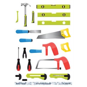 3D klippeark - Vrktj; hammer, save, vaterpas, skruetrkker, hobbykniv, fil