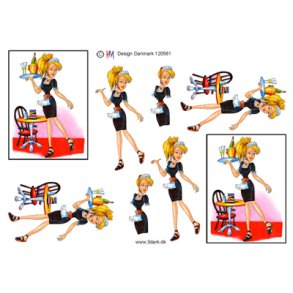 3D klippeark - Job, tjener/servitrice m/champagne 