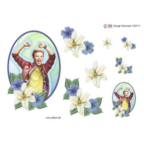 3D klippeark - Konfirmation/Nonfirmation/Teenager. Sej og glad fyr i blomsterramme, Telegramstr.